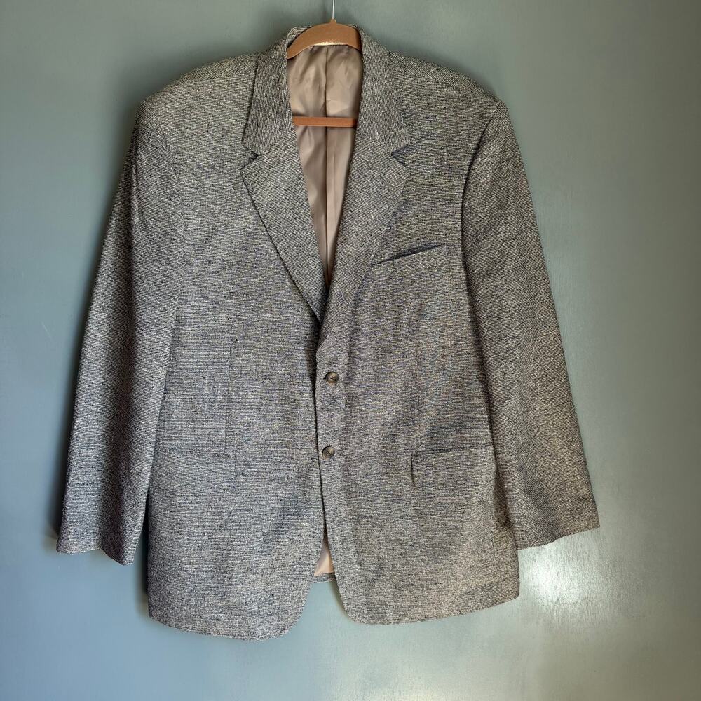 Vintage TRAVELSMITH Men's 44R Grey 100% Silk Tweed Two Button Sports Coat Blazer